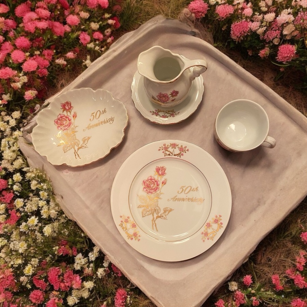 Vintage Treasure Masters 50th Anniversary Porcelain Dinnerware Set Ivory Japan